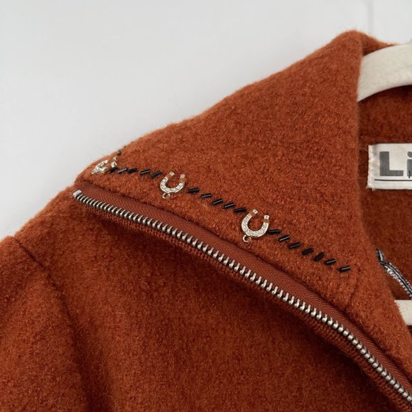 Lisa International Medium Jacket Sweater Zip Horse Beaded Horseshoe Western Rust - Picture 4 of 12